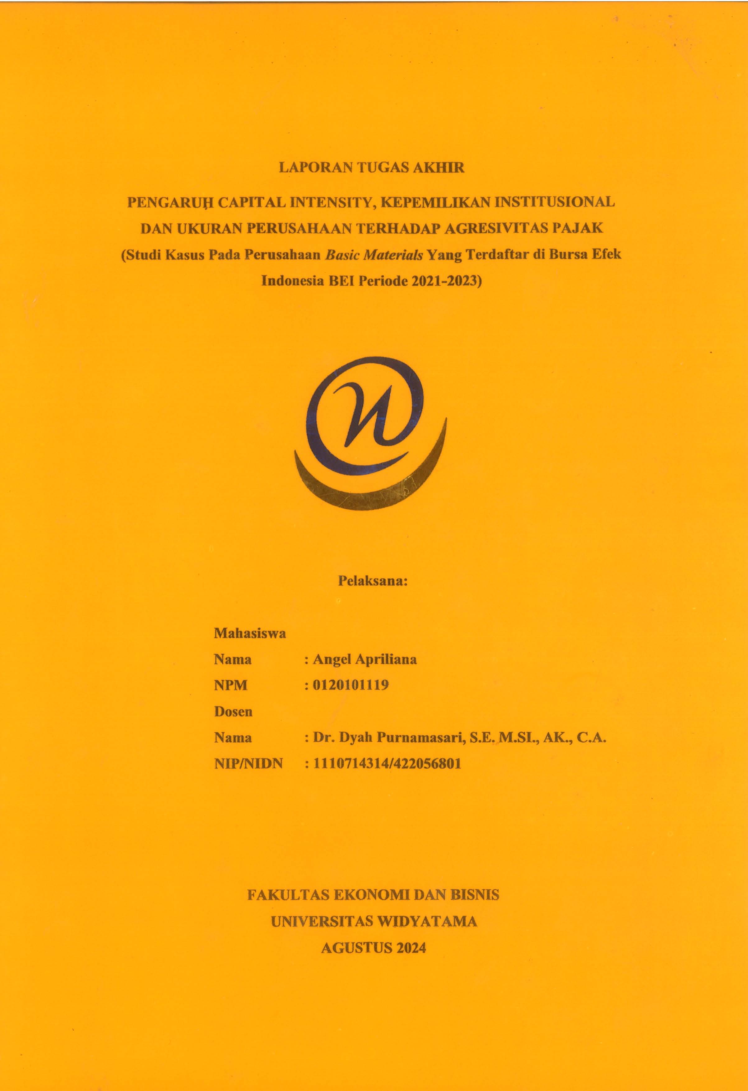 PENGARUH CAPITAL INTENSITY, KEPEMILIKAN INSTITUSIONAL DAN UKURAN ...