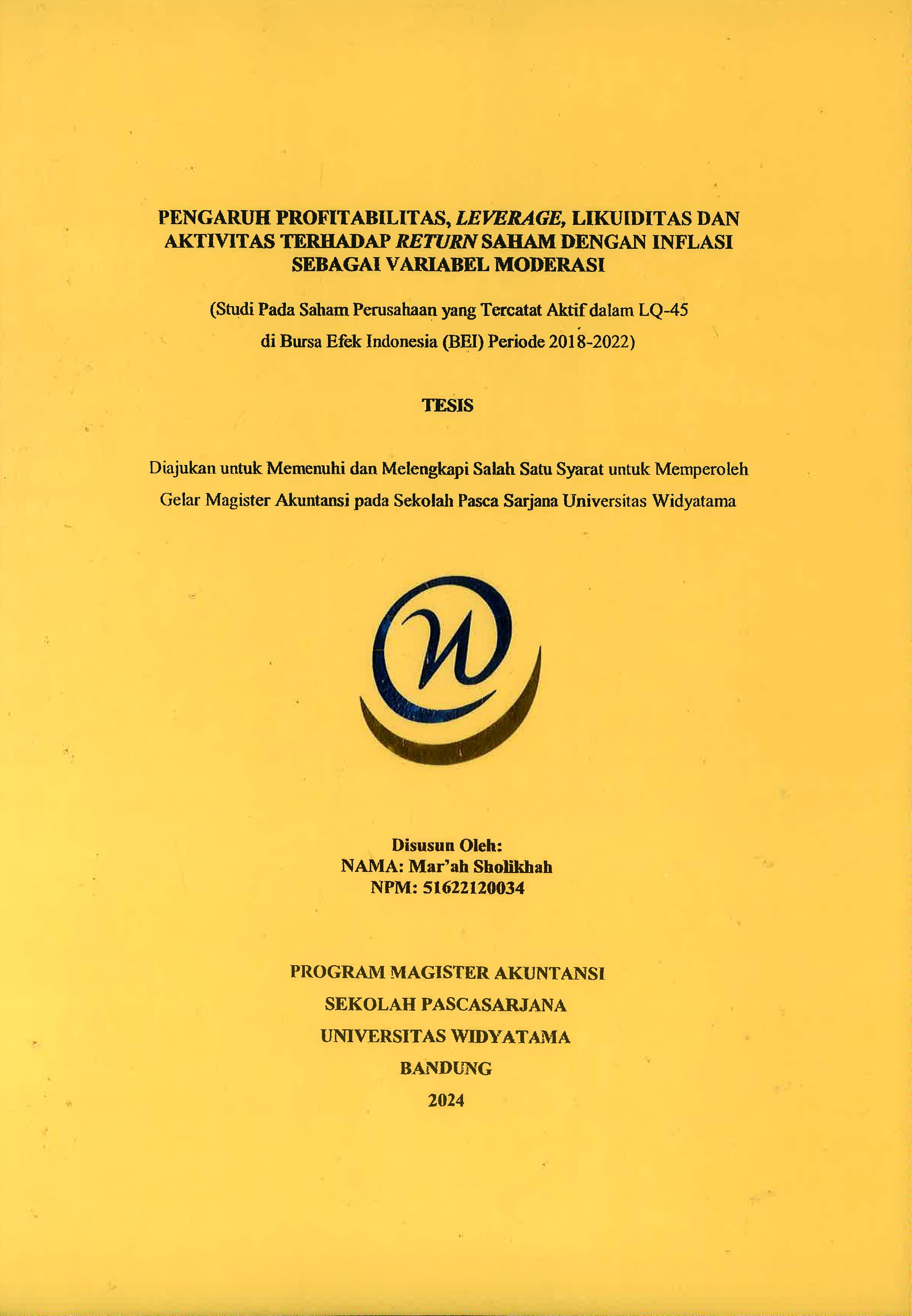 PENGARUH PROFITABILITAS, LEVERAGE, LIKUIDITAS DAN AKTIVITAS TERHADAP ...